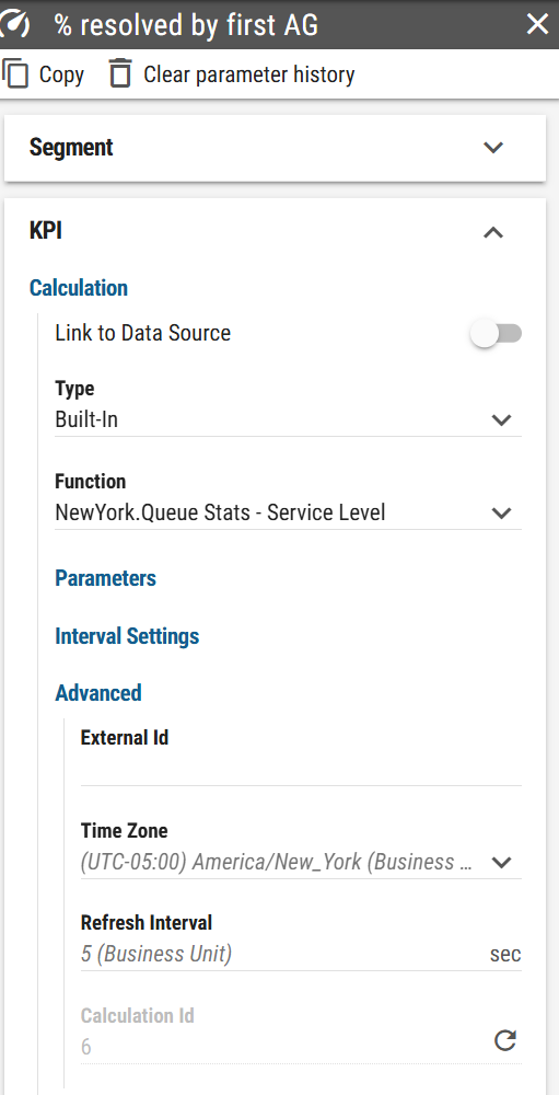 Screenshot of calculation parameters