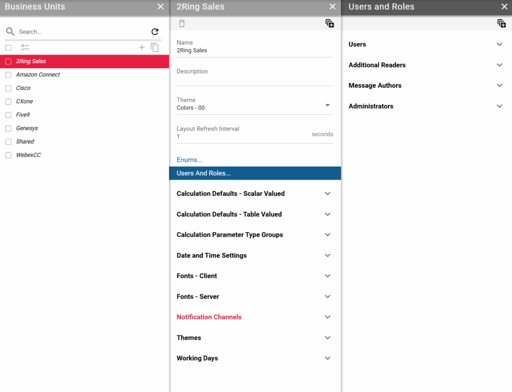 Screenshot of the creation of a business unit or tenant in 2Ring Dashboards & Wallboards