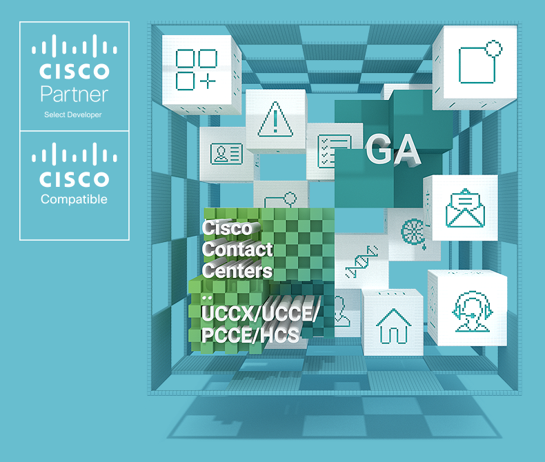 Visual graphic depicting the 2Ring Gadgets for Cisco Finesse integration with Cisco UCCX, UCCE, PCCE