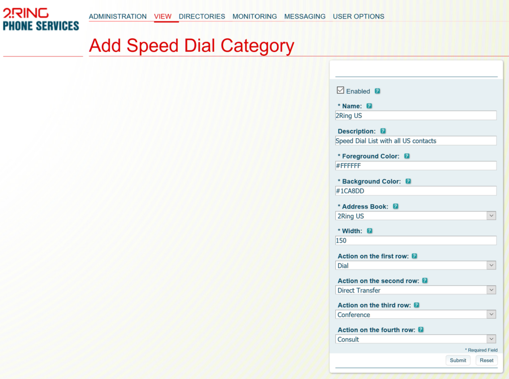 Speed dial category view