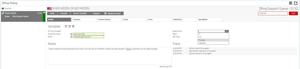 2Ring Dialog Gadget - Active Call in Cisco Finesse