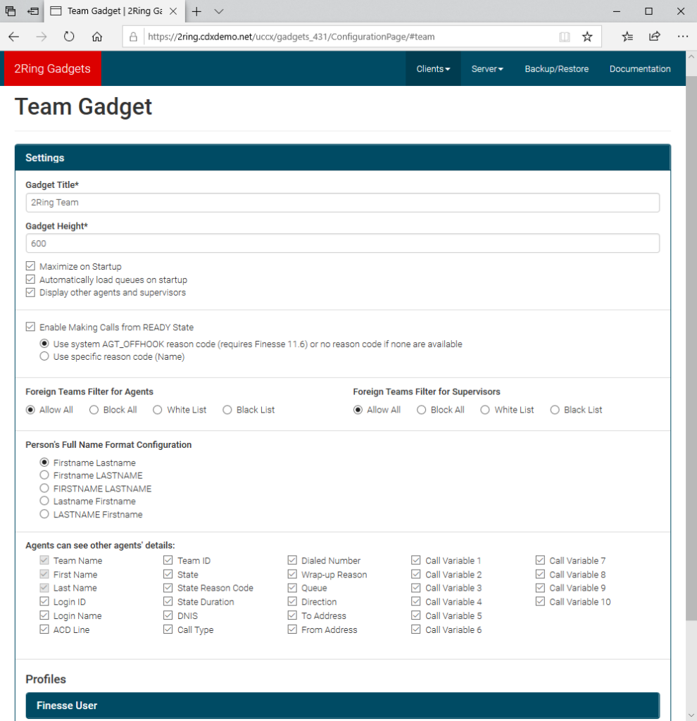 Administration / Config Page