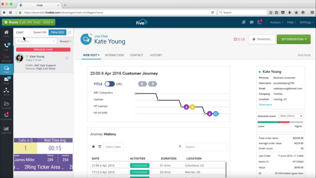2Ring Power Tool overlayed over Five9 Agent Desktop