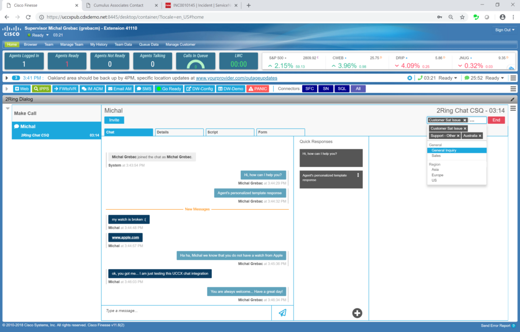 Wrap-Up Code Selection for UCCX Chat