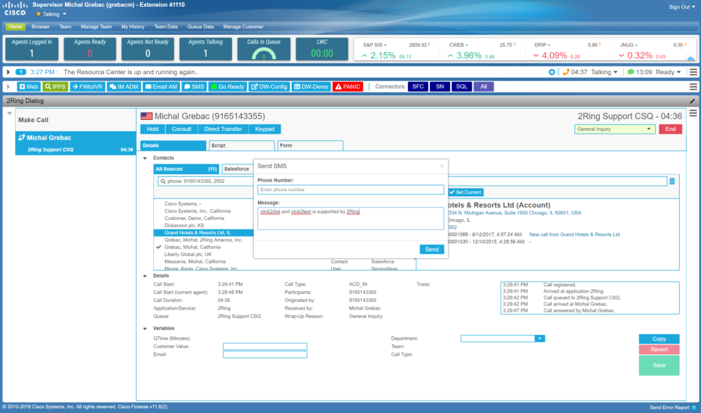 2Ring Texting / SMS in Cisco Finesse