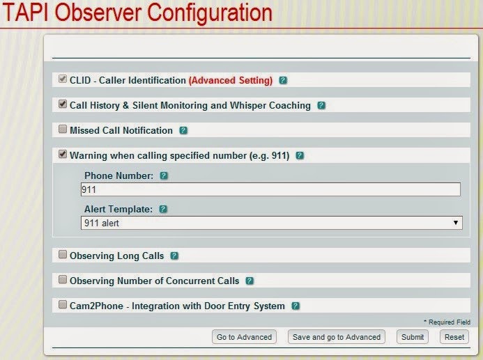 TAPI Observer Configuration