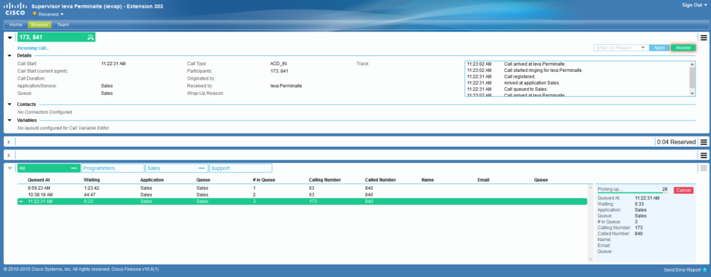 Call Picking in Progress