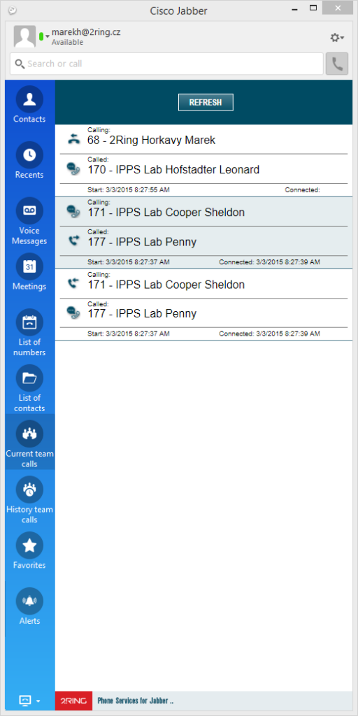 List of current calls in Cisco Jabber