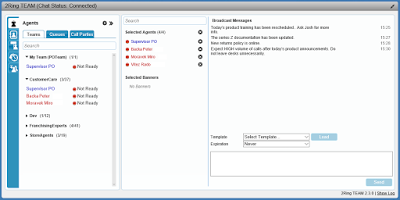 the interface used to send broadcast messages in Team gadget