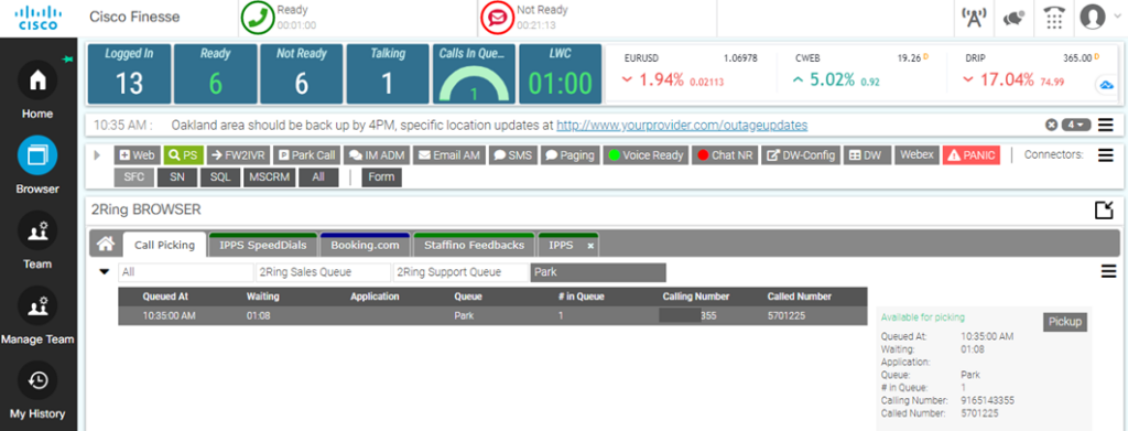 Parking/picking up calls in Cisco Finesse
