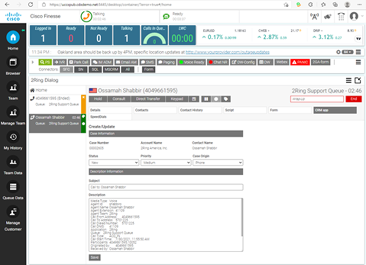 Screenshot of Cisco Finesse