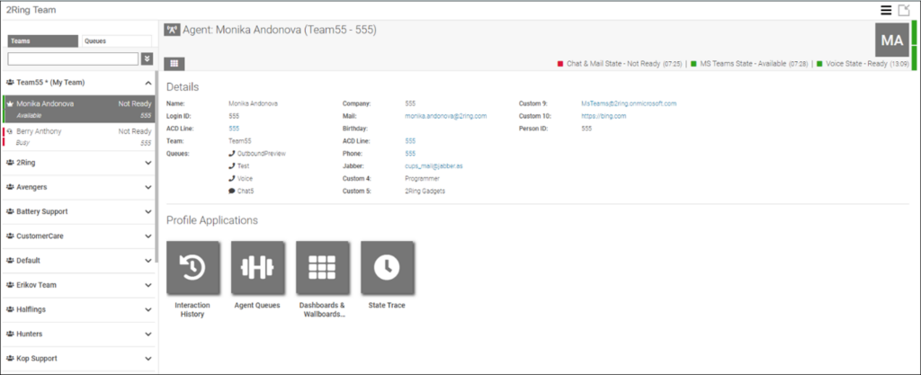 2Ring Team Gadget 5.2 – Agent Profiles & Contacts can show User State from Microsoft Teams