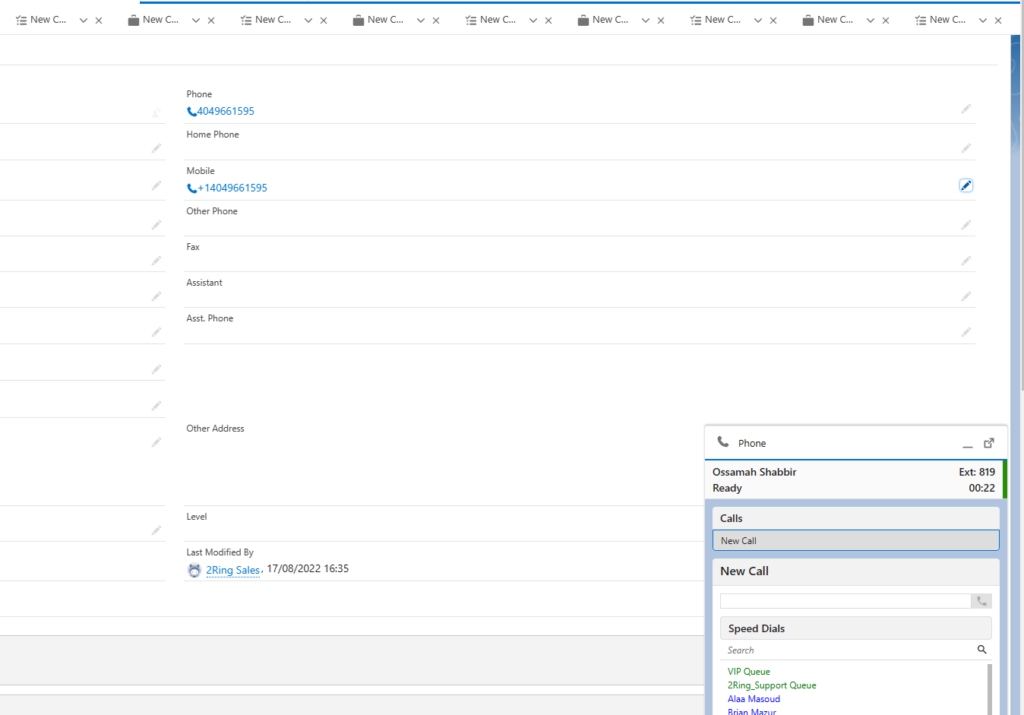 Click2Dial Interface in Salesforce